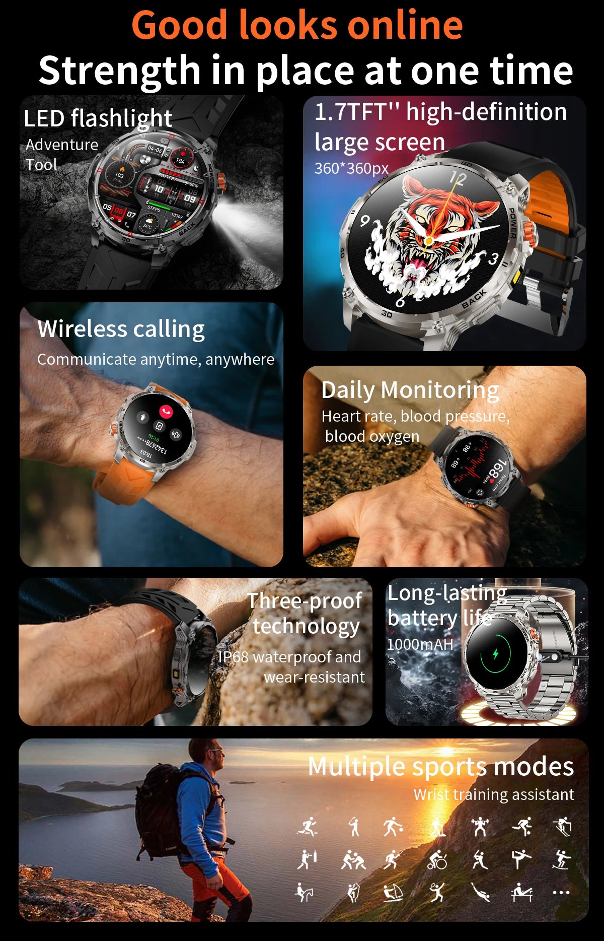 LIGE 2026 Nowy Wojskowy Smartwatch Męski Bateria 1000mAh Wodoodporny 5ATM GPS Rozmowy Bluetooth Wyświetlacz AMOLED Sportowy Smartwatch dla Mężczyzn