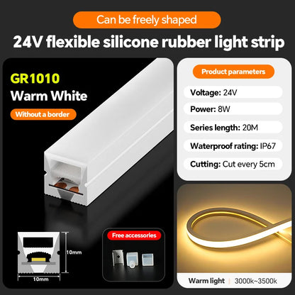 LED flexible silicone light strip embedded 24V waterproof tubing linear lamp concealed installation flexible soft light strip