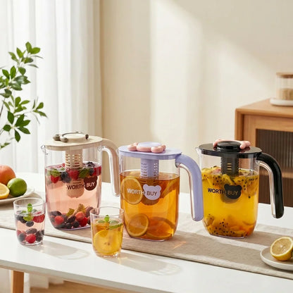 2200ml Large Capacity Plastic Water Jug Water Carafe Cold Drink Container Juice Jar Pitcher with Lid and Tea Filter