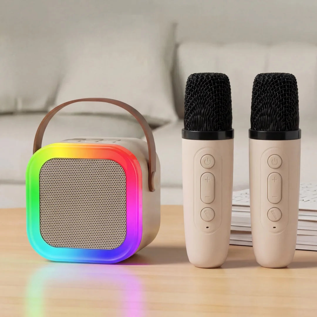 Kids Adult Karaoke Machine Portable Bluetooth Speaker with 2 Microphones RGB Light Voice Changer for Party Gift