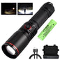 Aluminum Alloy White Laser Powerful LEP Flashlight 18650 or 21700 Battery Zoom Torch Light Lamp with Tail Rope Power Indicator