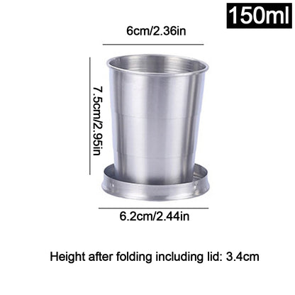 Stainless Steel Folding Cup Portable Water Drinking Cup Retractable Telescopic Collapsible Cups For Outdoor Travel With Keychain
