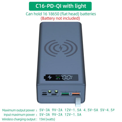 C16 Power Bank Case 16*18650 USB Welding Free Power Bank Case Detachable Portable QC 3.0 PD DIY Shell Housing For Powerbank