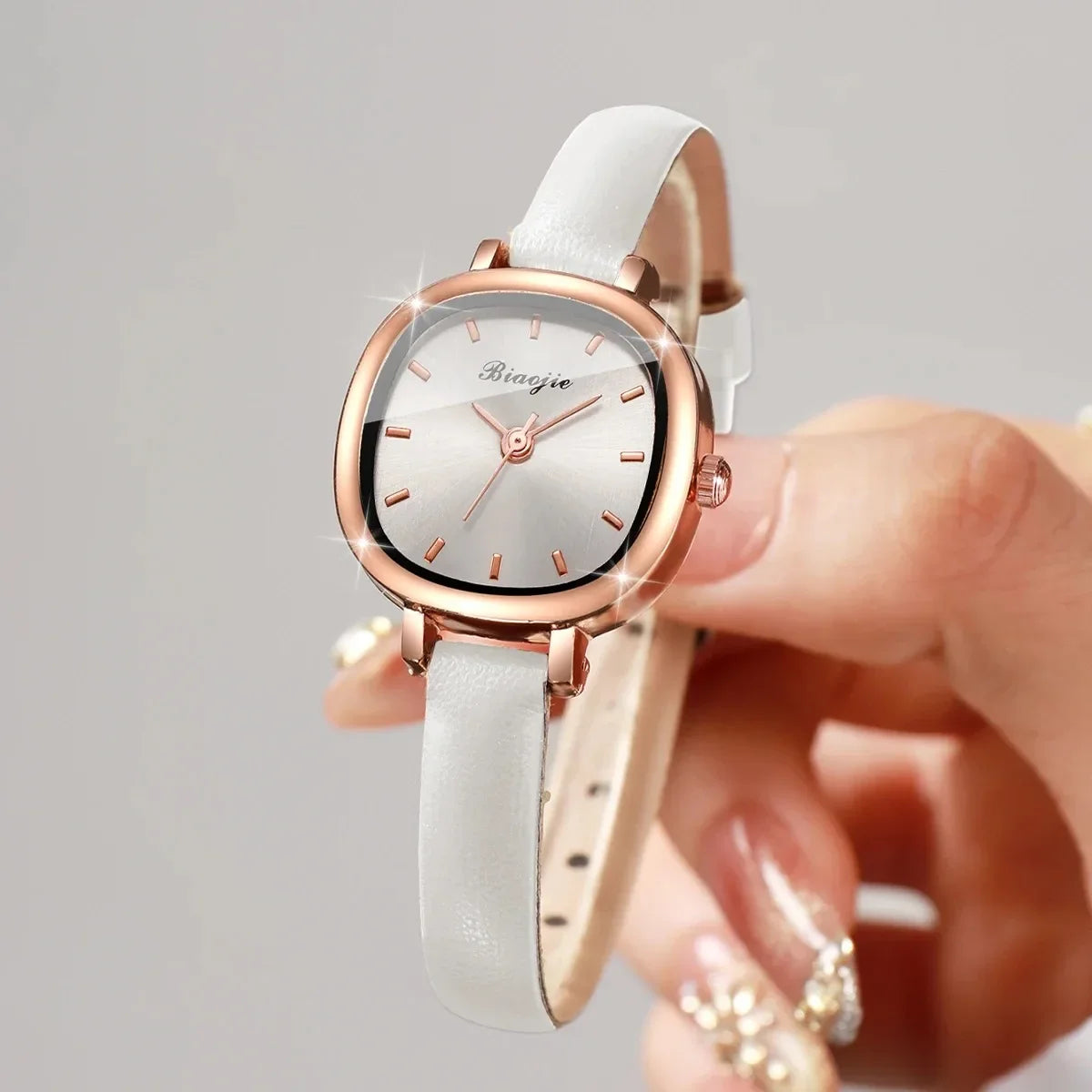5PCS Fashion Square Women Quartz Watch Ultra-fine Leather Strap Wristwatches Heart Jewelry Set Relogio Feminino (Without Box)