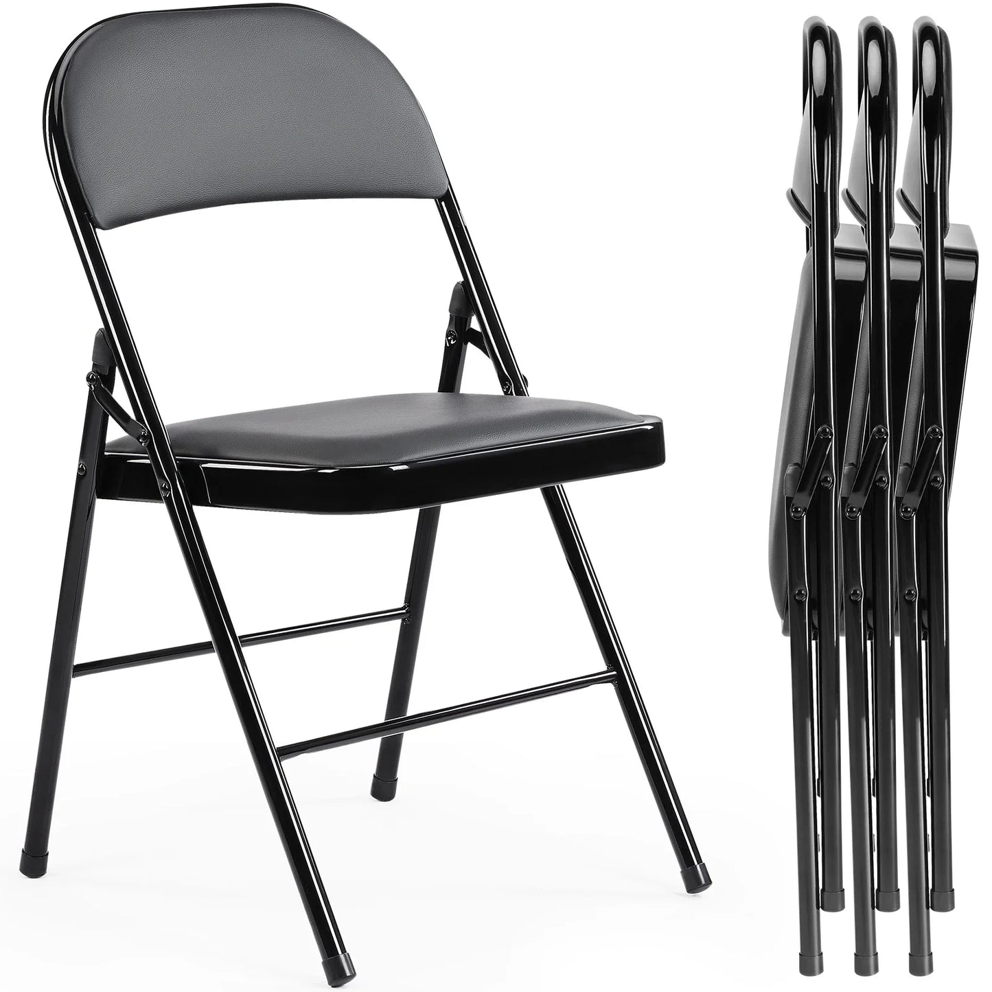 Leather Padded Folding Chair 4 Pack Sturdy Metal Foldable Chairs Easy to Use and Storage Outdoor and Indoor for Home Office