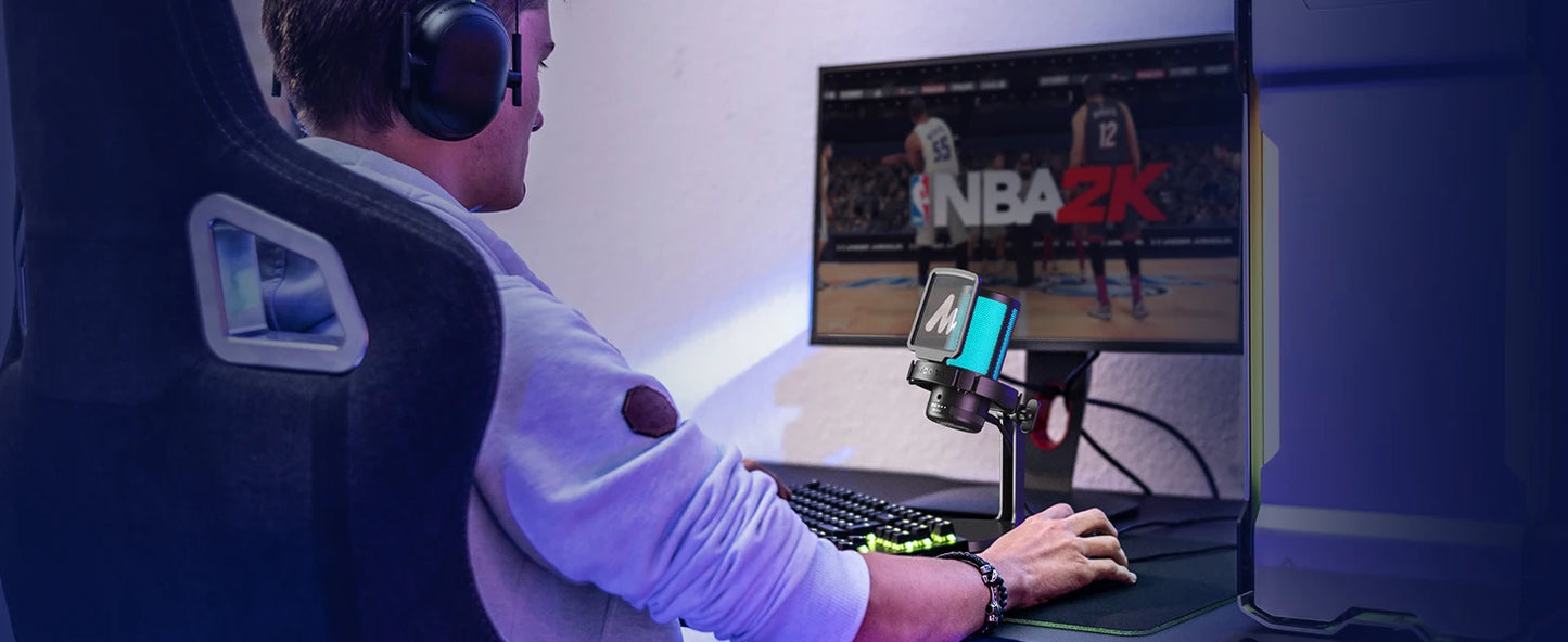 maono DGM20 Gaming Microphone,USB Microphone Condenser Mic RGB Gaming Mic with Noise reduction software,Mic Gain,One Key Mute