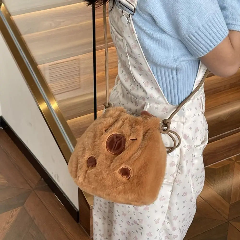 Large Capacity Capybara Plush Shoulder Bag Cartoon Capybara Handbag Unisex Capybara Handbag