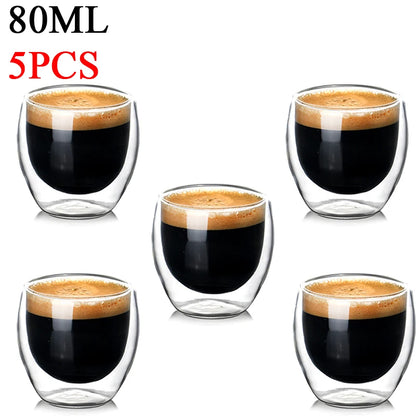 2-6PCS 80ml Double-layer Insulated Glass Cup High Borosilicate Glass Coffee Milk Mug Tea Cup Restaurant Household Drinkware Gift