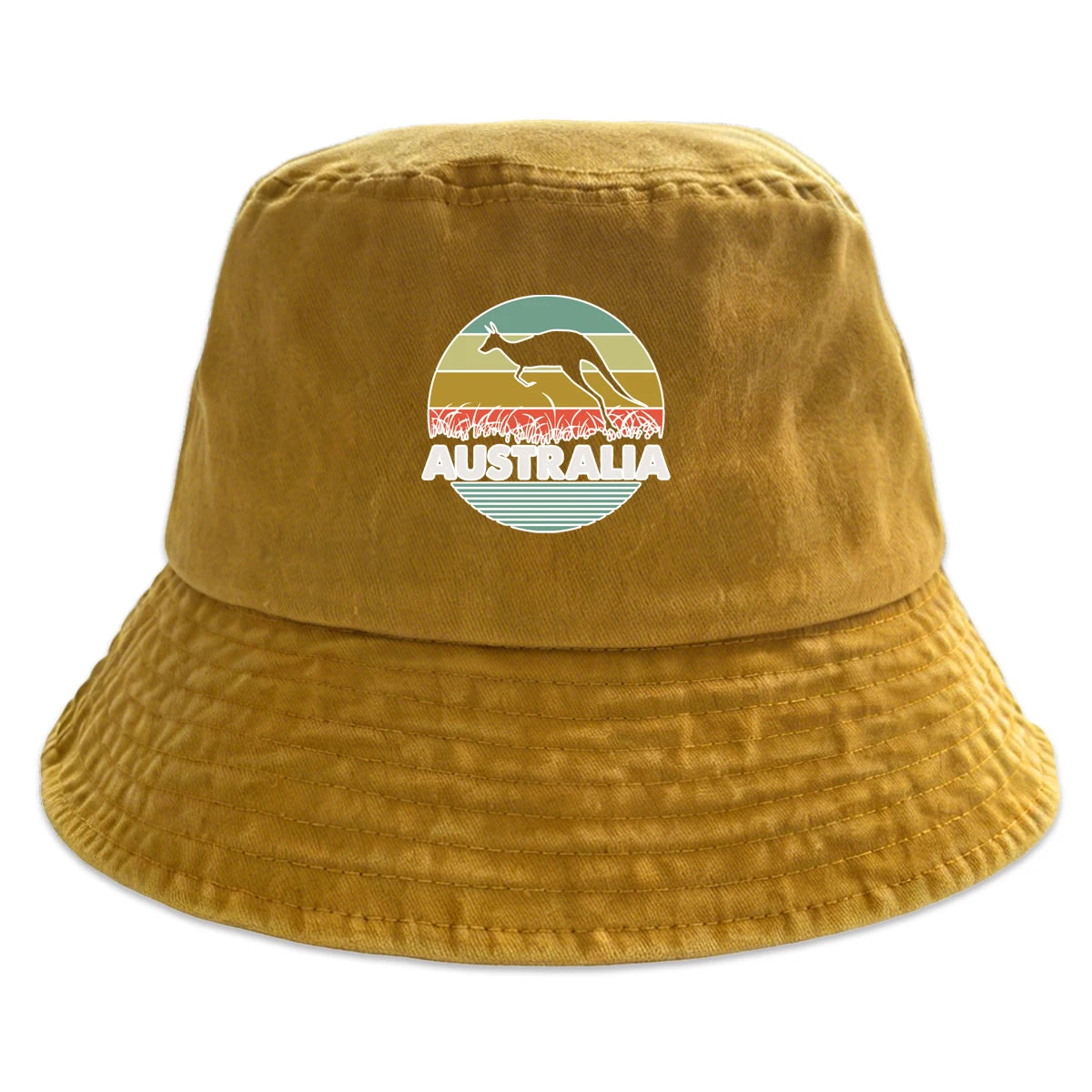 "AUSTRALIA" Kangaroo Printed Bucket Hat Trendy Simple Summer Hip Hop Fishing Hat For Gifts Unisex Outdoor Accessory Travel Hat