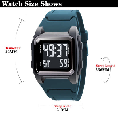 YIKAZE Men's Digital Watch 50M Waterproof Men Sport Watch Retro Multifunction Military Alarm Clock LED Wristwatch for Man Gifts