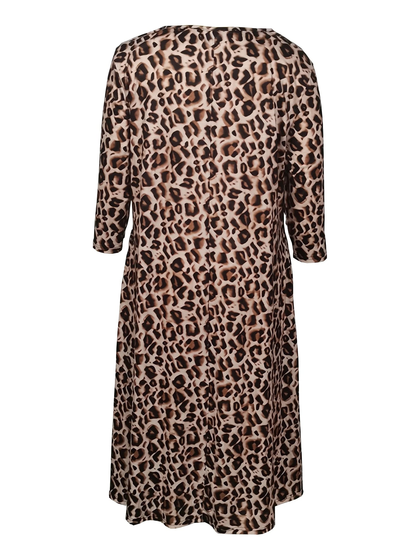 Light Brown Leopard Print Midi Dress for Women Half Sleeve Loose Fit Flowy Dress with Pockets Casual Daily Holiday Dress