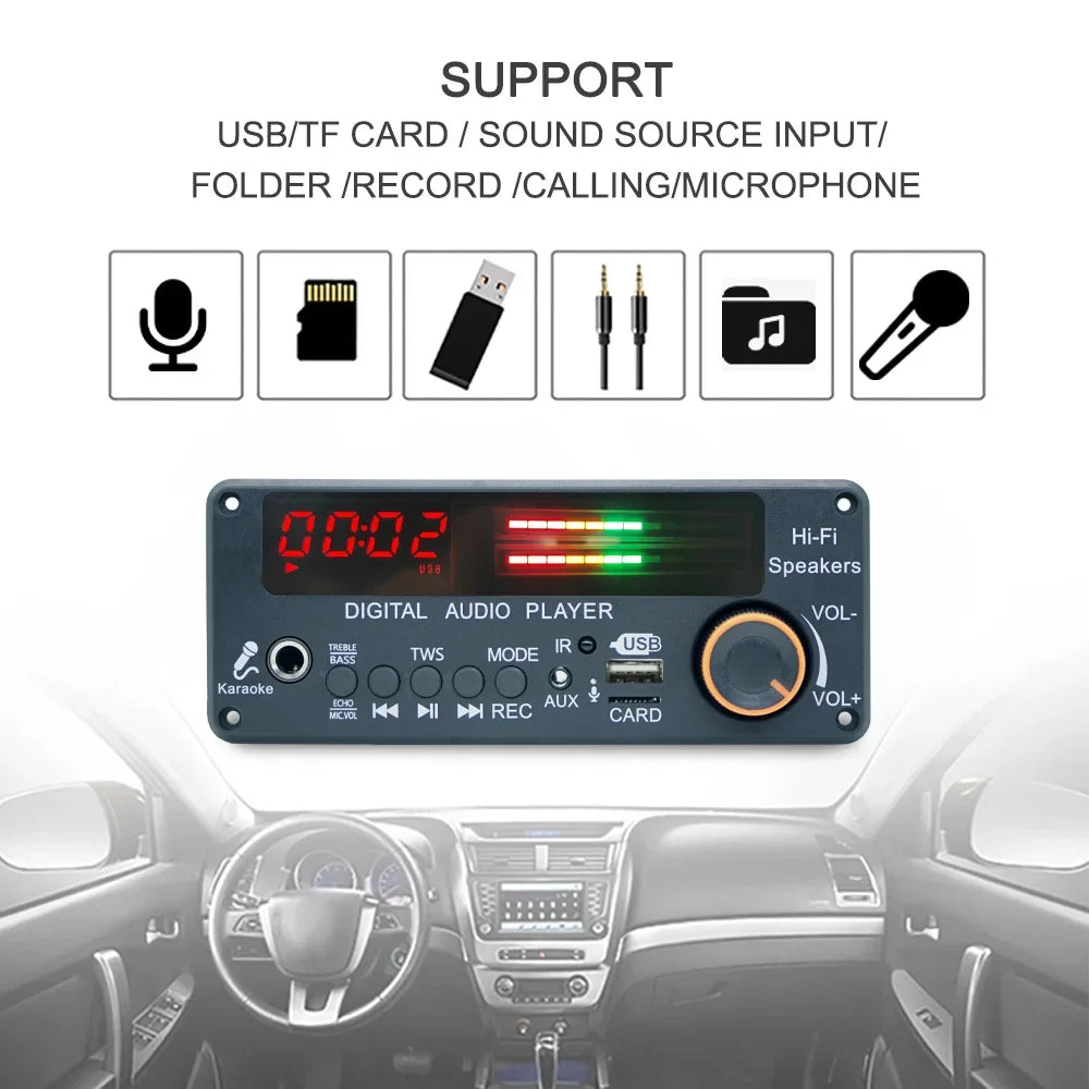 KEBIDU 200W Amplifier Bluetooth 5.3 MP3 Decoder Board Hands-free Car Wireless MP3 Player Mic USB TF FM Radio TWS Music Player