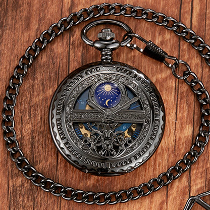 Zhaiyue semi-automatic mechanical pocket watch with carved stars and moon phases, hollowed out dial for male and female students