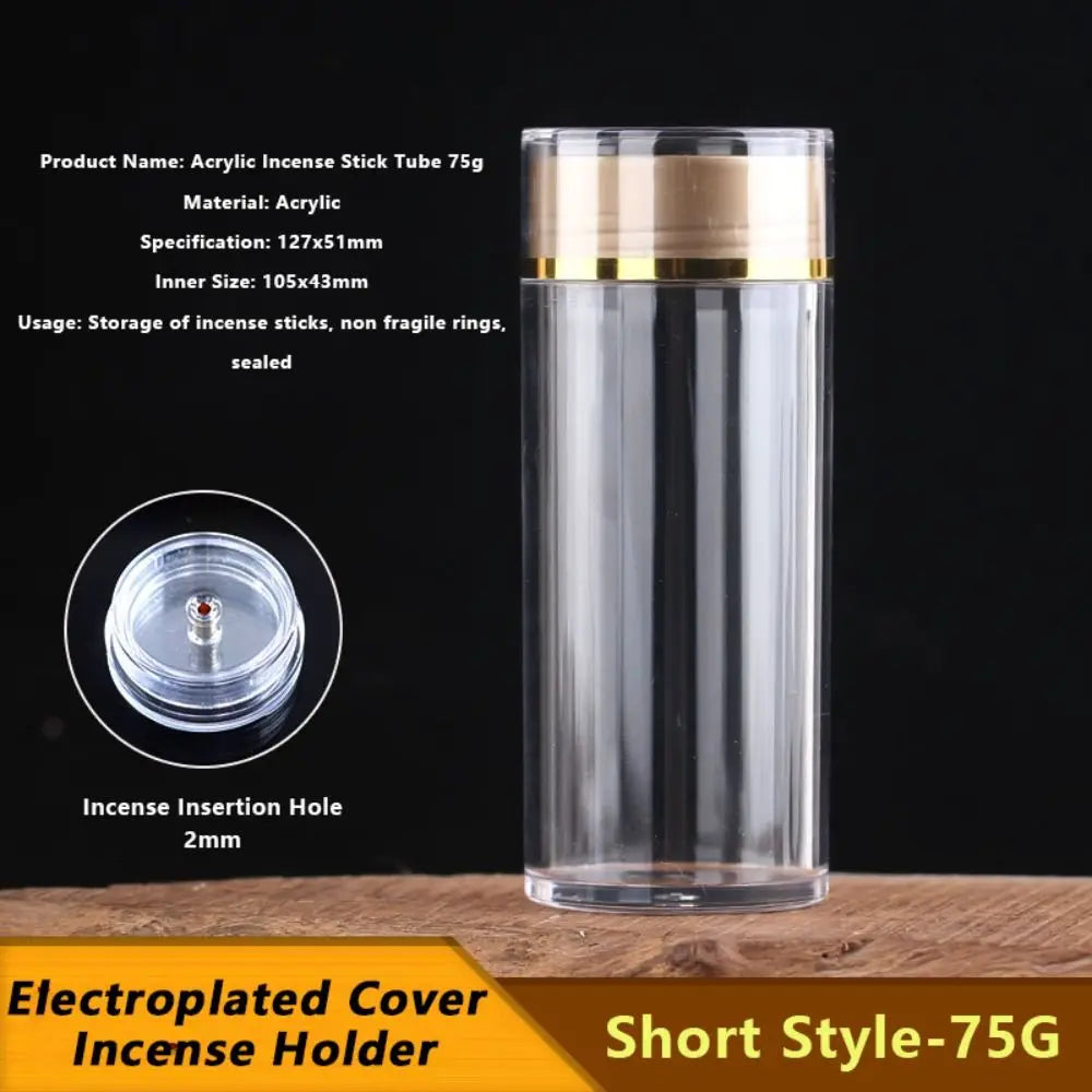 Portable Acrylic Incense Stick Tube Transparent with Detachable Airtight Lid Incense Holder Joss Stick Storage Tube