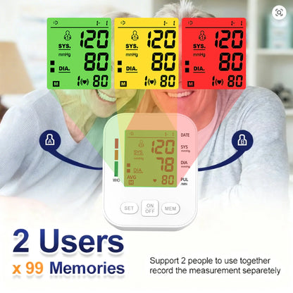 3 Color Backlight Blood Pressure Monitor Upper Arm Pressure Device Automatic BP 36cm Cuff Machine for Medical Home Health Care