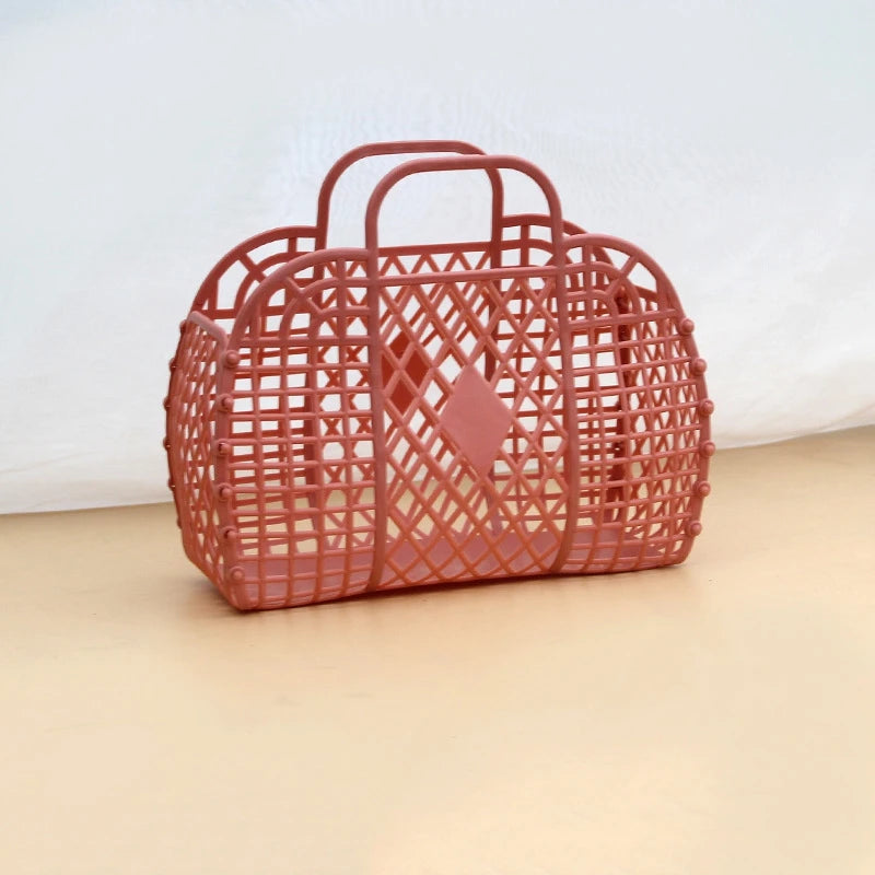 Summer Jelly Bag Portable Vegetable Basket Hollow Jelly Bag Girl Large Capacity Holiday Handbag Jelly Beach Tote Bags Organizer