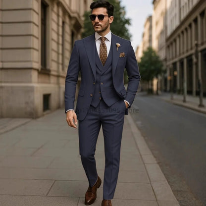 High Quality 3 Piece Yellow Men Suits Peak Lapel Slim Fit Men Clothing Elegant Wedding Jacket Vest Pants Sets for Business Party