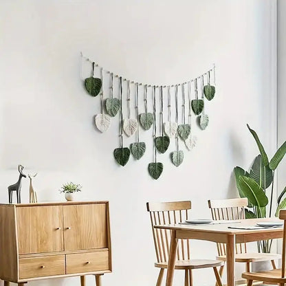 Handmade Woven Leaf Macrame Hanging Ornament Bohemian Cotton Rope Woven Walls Hanging Decoration For Bedroom Living Room Wall