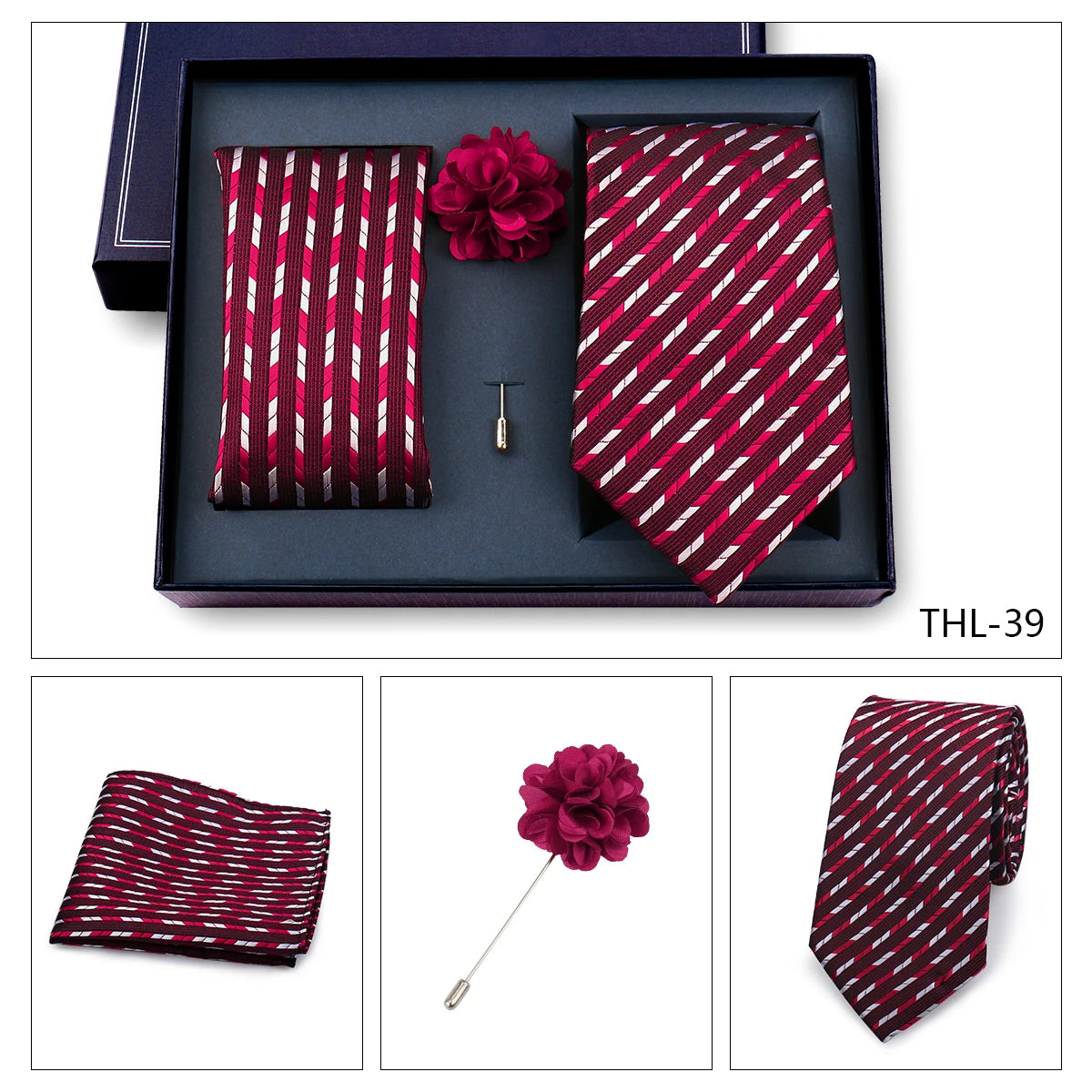 Elegant Ties For Men Classic Paisly Neck Tie Pocket Square Brooch Set With Gift Box Mens Business Wedding Suit Accessories