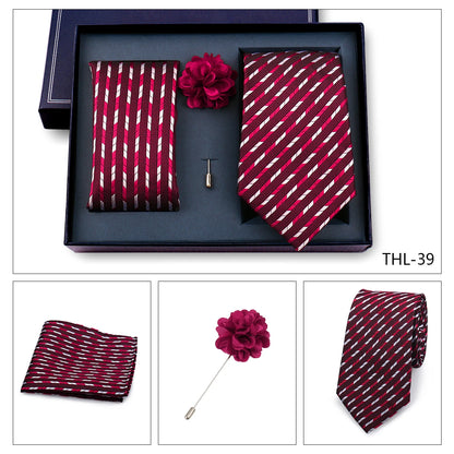 Elegant Ties For Men Classic Paisly Neck Tie Pocket Square Brooch Set With Gift Box Mens Business Wedding Suit Accessories