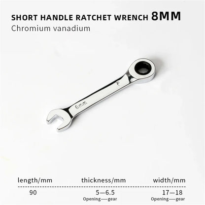 Short Handle Ratchet Spanner 6/7/8/9/10/11/12/13/14/15/16/17/18/19mm Fix Head Ratcheting Wrench Professional Spanner Hand Tools