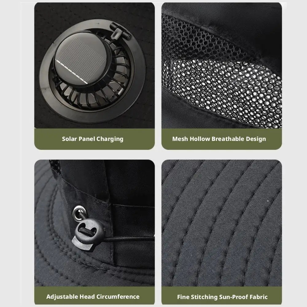 New Multi-Function Solar Fan Sun Hat - Waterproof Fishing Hat with Built-In USB Charging & Wide Brim for UV/Heat Protection