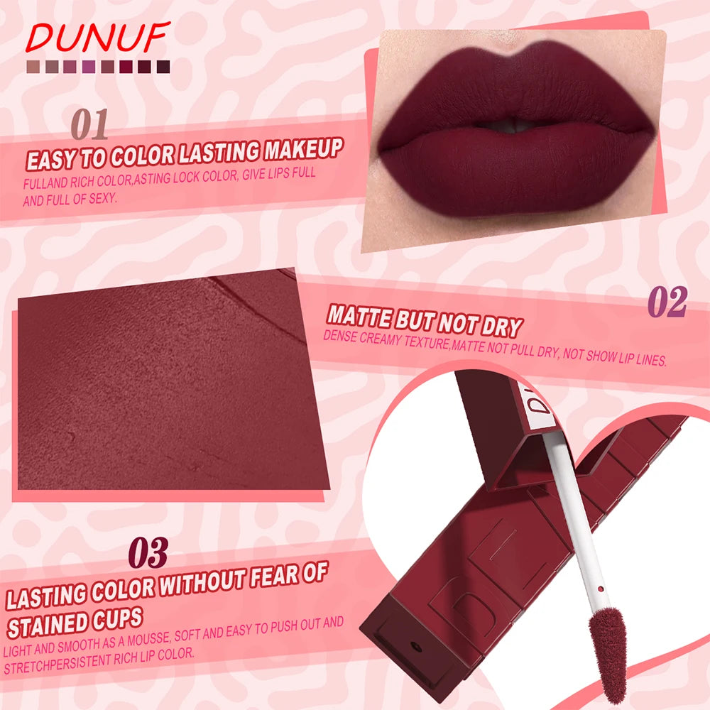 Matte Velvet Lipstick Lip Gloss Waterproof Smooth Long-Lasting Non-sticky Non-transfer Deep Red Nude Y2K Daily&Party Makeup Gift