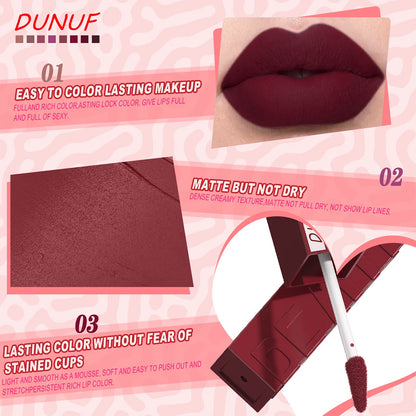 Matte Velvet Lipstick Lip Gloss Waterproof Smooth Long-Lasting Non-sticky Non-transfer Deep Red Nude Y2K Daily&Party Makeup Gift