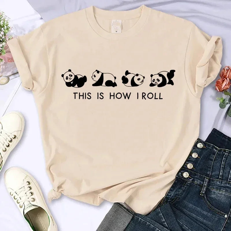 Cartoon Casual Creative T-shirt Vintage Round Neck Clothes Funny Cute Panda Printed T Shirt for Women Summer Sleeve