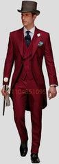 3 Piece Solid Men Suit Wedding Groom Tuxedo Long Blazer Best Man Formal Prom Male Suit Fashion Costume Homme (Jacket+Vest+Pants)