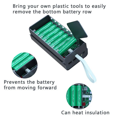 21x18650 Battery Storage Box Dual USB Charge18650 Battery Power Bank Case Shell with LED Light
