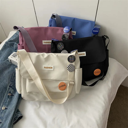 Women's School Messenger Bags for Teen Girls Shoulder Bag Ladies Designer Handbags Large Capacity Solid Canvas Crossbody Bags
