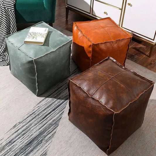 Light Luxury Non-Slip Storage Stool Large Capacity No Fillings PU Leather Ottoman Square Thicken Leather Pouf Balcony