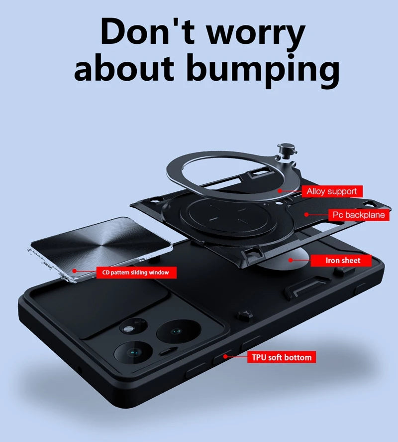 For Realme GT7 5G Case Armor Slide Camera Lens Protect Back Cover For OPPO Realme GT7 GT 7 RealmeGT7 Magnetic Holder Ring Funda