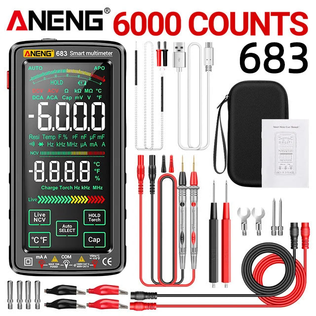 ANENG 683 Inteligentny Multimetr Akumulatorowy Wysokiej Klasy Dotykowy 6000 Zliczeń Multimetro Tester Multitester AC/DC Napięcie Prąd Narzędzie