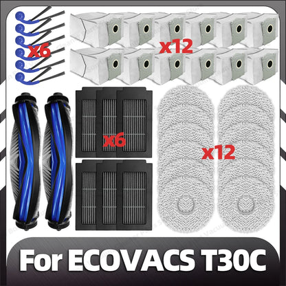 Compatible for ECOVACS T30C / T30C OMNI / T30C PRO OMNI Main Side Brush Filter Mop Pad Dust Bag Spare Parts Accessories