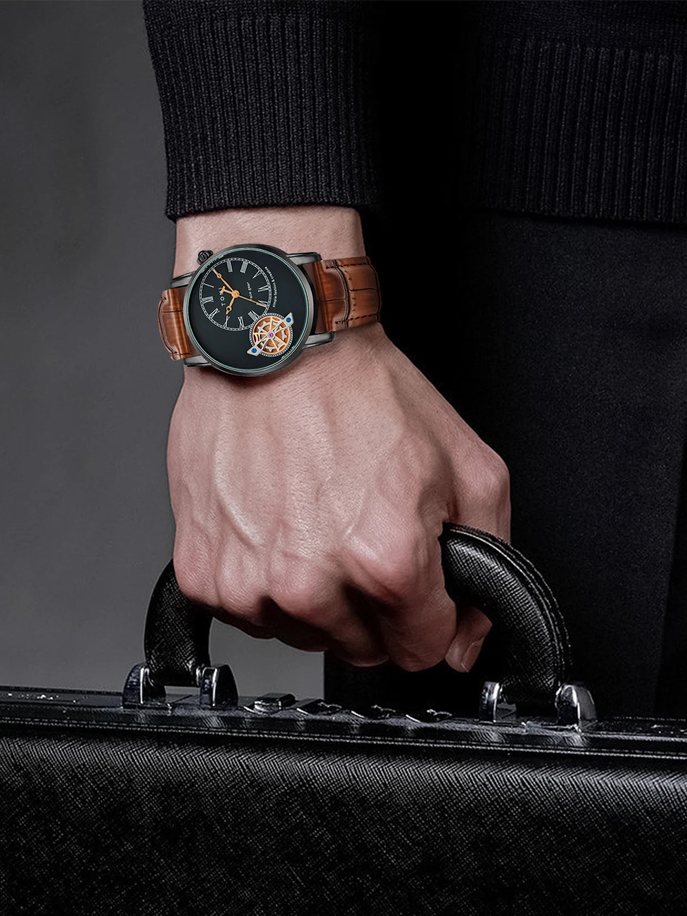 TOMI Set Gift Box Luxury and Fashionable Men's Quartz Watch Leisure Calendar Double Strap Quartz Watch Festival Gift