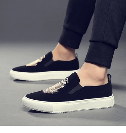 Men's Fashionable Embroidered Slip-On Loafers Comfortable Breathable Soft-Soled Casual Shoes-20338