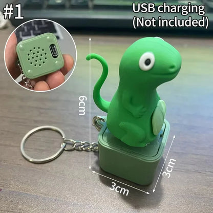 Lizard Frog Duck Button Keychain Decompression Toys Funny Lizard Sounds And Flash Effects Rechargeable Portable Stress  Toy