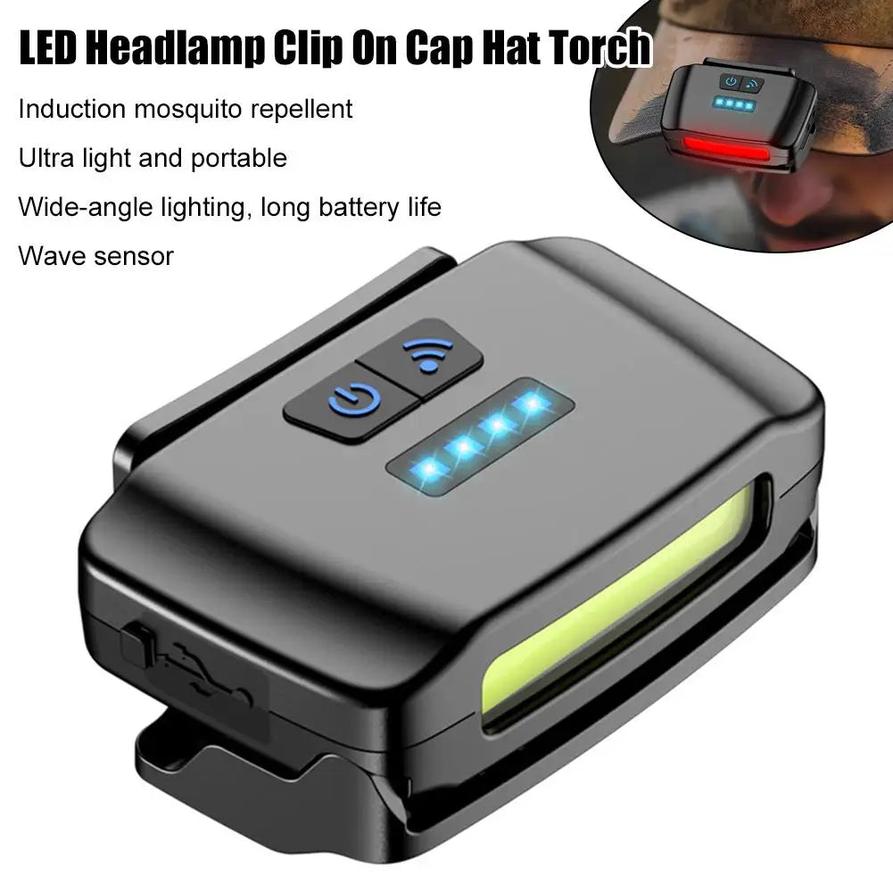 Motion Sensor LED Hat Clip Light, Rechargeable Waterproof Headlamp with Red Light for Night Fishing & Camping