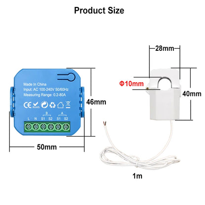 Smart ZigBee Energy Meter Bidirectional 1, 2 Channel with 80A Current Transformer Clamp App Monitor Power Need Gateway