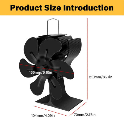 6leaf fireplace fan,winter warm home efficient heat distribution Winter fireplace fan Hot blast stove fan ecological quiet black