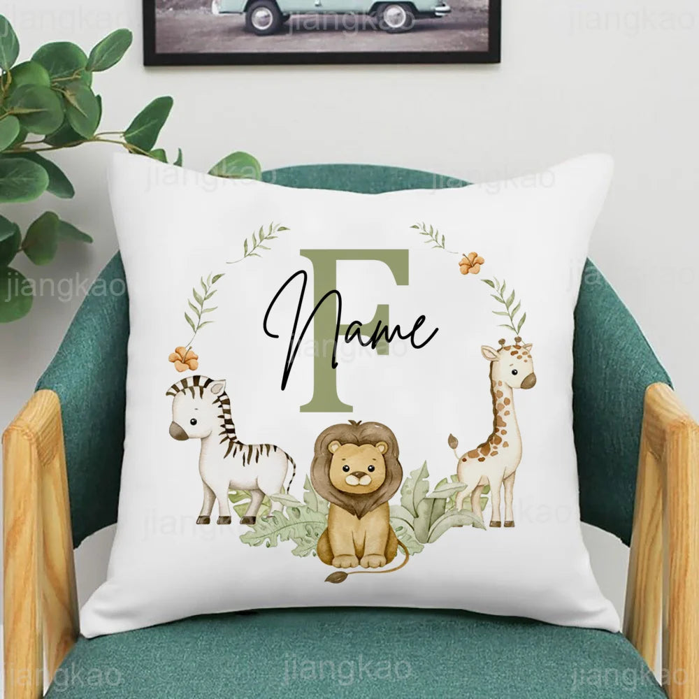 Animal with Name Pillow Case Personalized Pillow Dust Cover Bedroom Kids Wild Party Decoration Pillowcase Birthday Children Gift