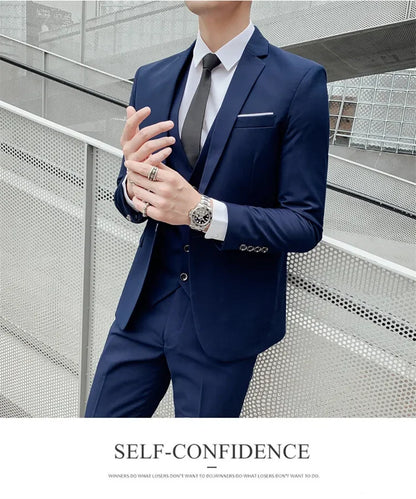 S-7XL Suit (Blazer+ Vest + Trousers) Men's Fashionable Gentleman Business Banquet Korean-style Formal Dress Casual Wedding Suit