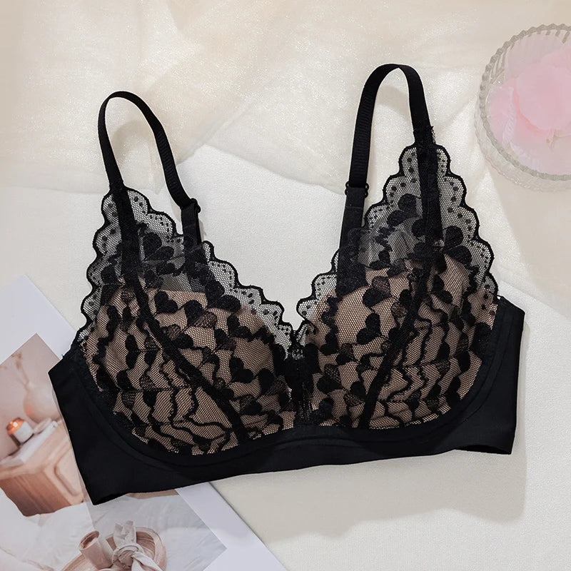 French Sexy Lace Bra and Panty Set for Women, Push Up Wireless Bralette, Comfortable & Breathable Small Chest, Bestseller MOYISU