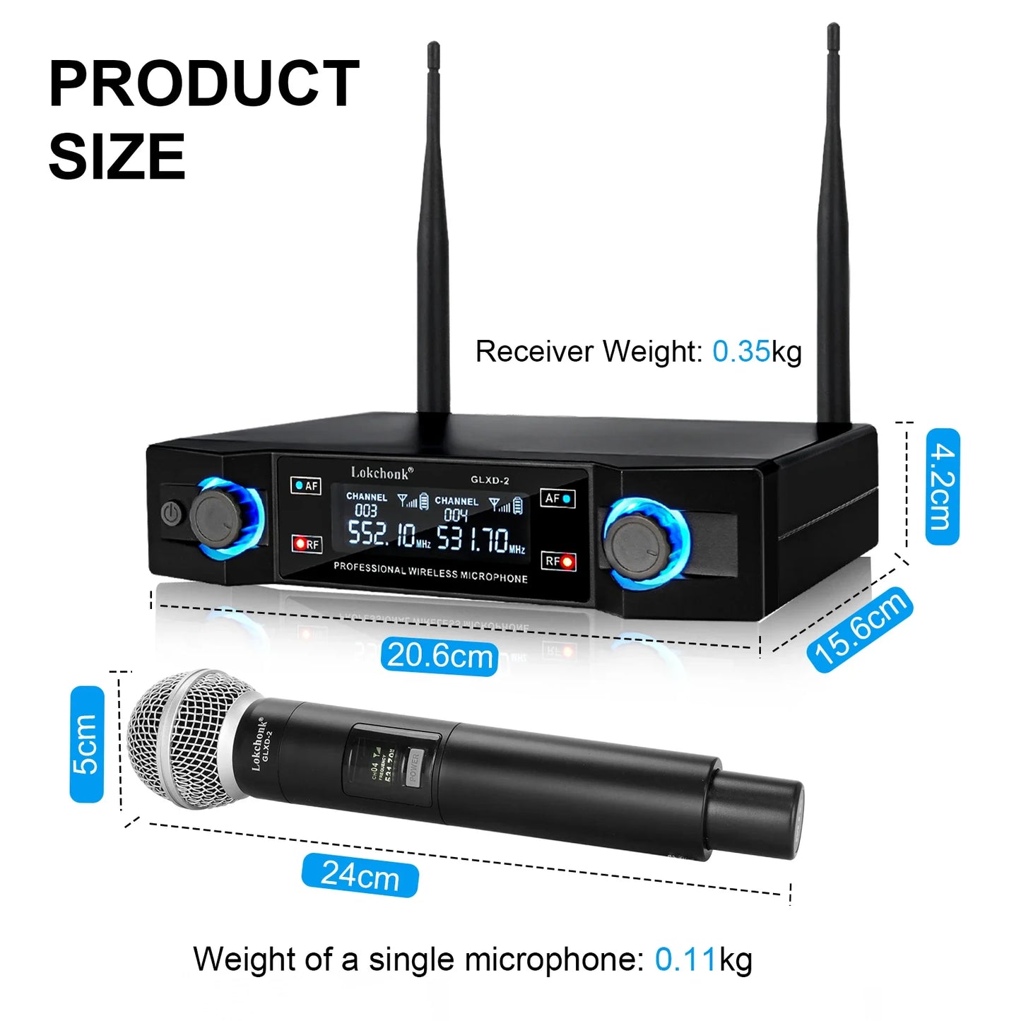 GLXD2 Professional Wireless Microphone system Dual Channel UHF Fixed Frequency Cordless Handheld Dynamic Mic For Karaoke Party