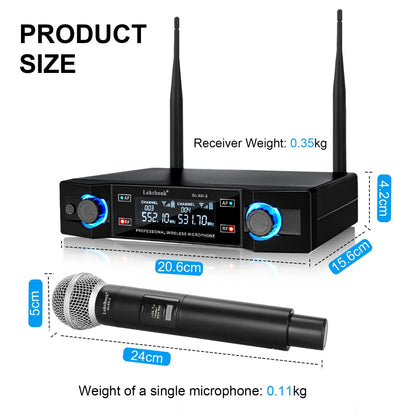 GLXD2 Professional Wireless Microphone system Dual Channel UHF Fixed Frequency Cordless Handheld Dynamic Mic For Karaoke Party