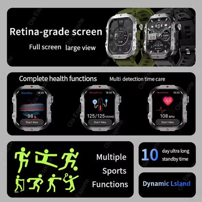 2025 New Military Smart Watch Men Waterproof Outdoor Sports Fitness Tracker Health Monitor 2.19" BT Call Smartwatch HT30