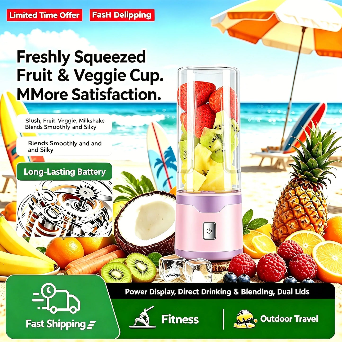 18 Blades Juicer Portable USB Blender Electric Travel 400ML Juicer Cup For Smoothie Milkshake Outdoor Kitchen Mini Mixer Tool