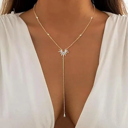 Stainless Steel Y-Shaped Pendant Necklace for Women Girls, Elegant Fashion Simulated Diamond Long Tassel Dangle Jewelry Gifts